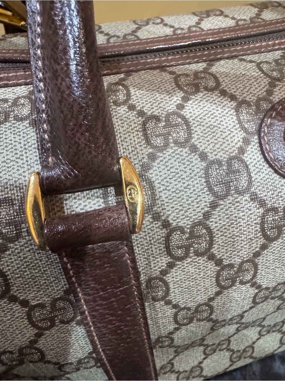 Gucci Beige GG Canvas & Leather Boston Satchel with Gold Hardware, Dust Bag - Picture 14 of 16